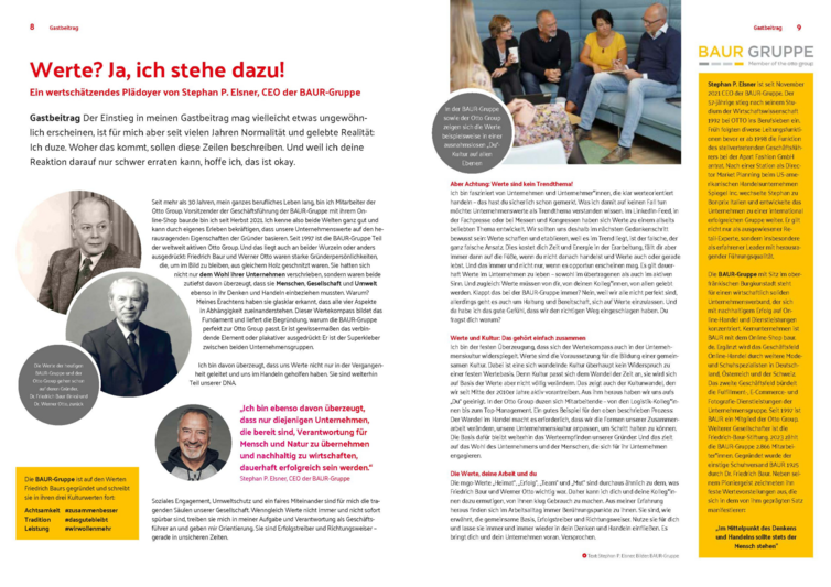 Im "mgozin" der Mediengruppe Oberfranken spricht BAUR-Gruppe CEO Stephan P. Elsner über Werte. 